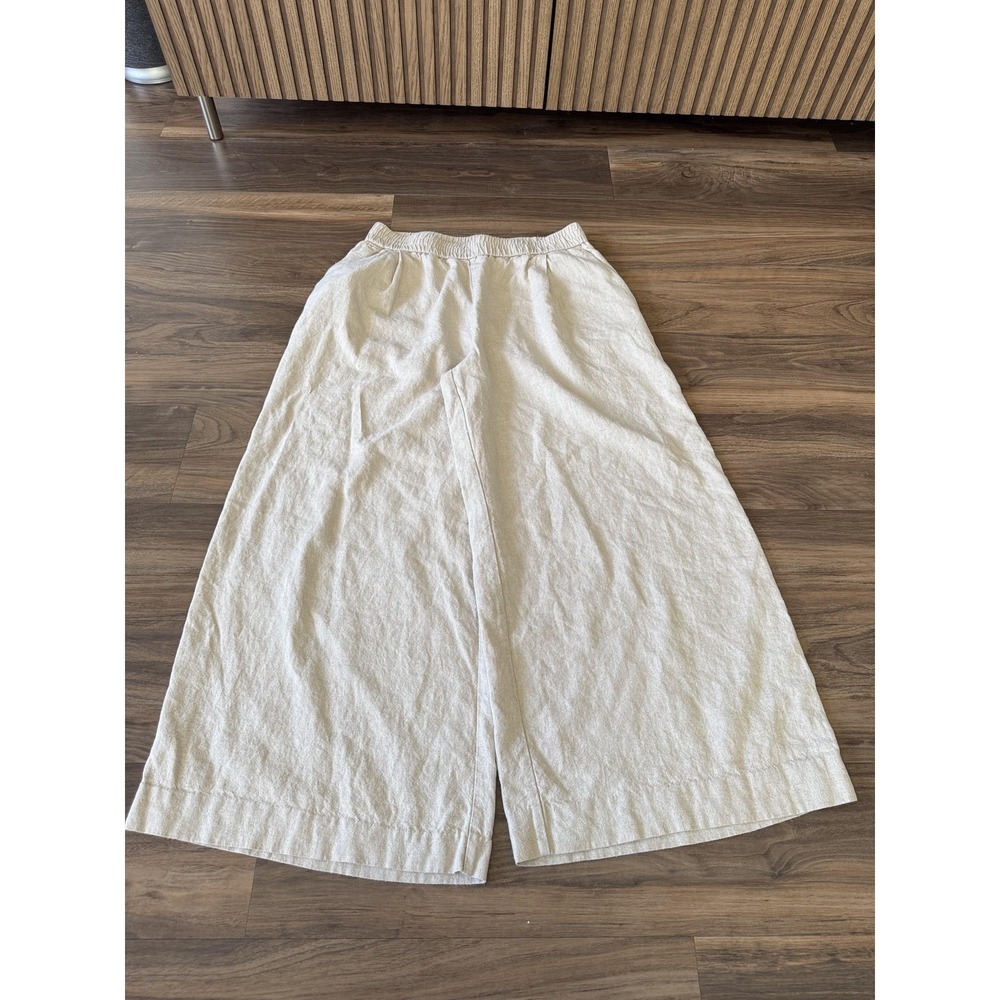 Zara Pants Womens Small Beige Linen Blend Wide Leg Cropped Pull On Casual